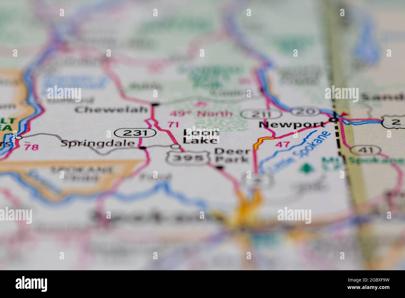 Loon Lake Washington State USA auf einer Straßenkarte oder Geografie-Karte angezeigt Stockfoto