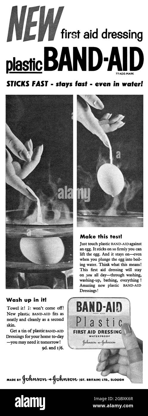 1954 Britische Werbung für erste-Hilfe-Pflaster. Stockfoto