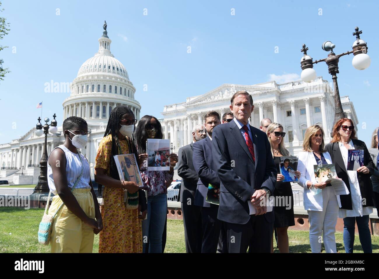 Washington, Usa. August 2021. US-Senator Richard Blumenthal (D-CONN) nimmt zusammen mit 9/11 Opfern an einer Pressekonferenz zur Einführung des Transparency Act vom 11. September 2021 im Senate Swamp in Washington Teil. Kredit: SOPA Images Limited/Alamy Live Nachrichten Stockfoto