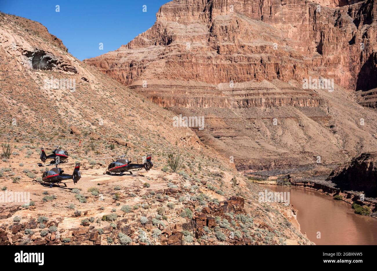Hubschrauberrundflüge landen im Grand Canyon, Nevada, USA Stockfoto