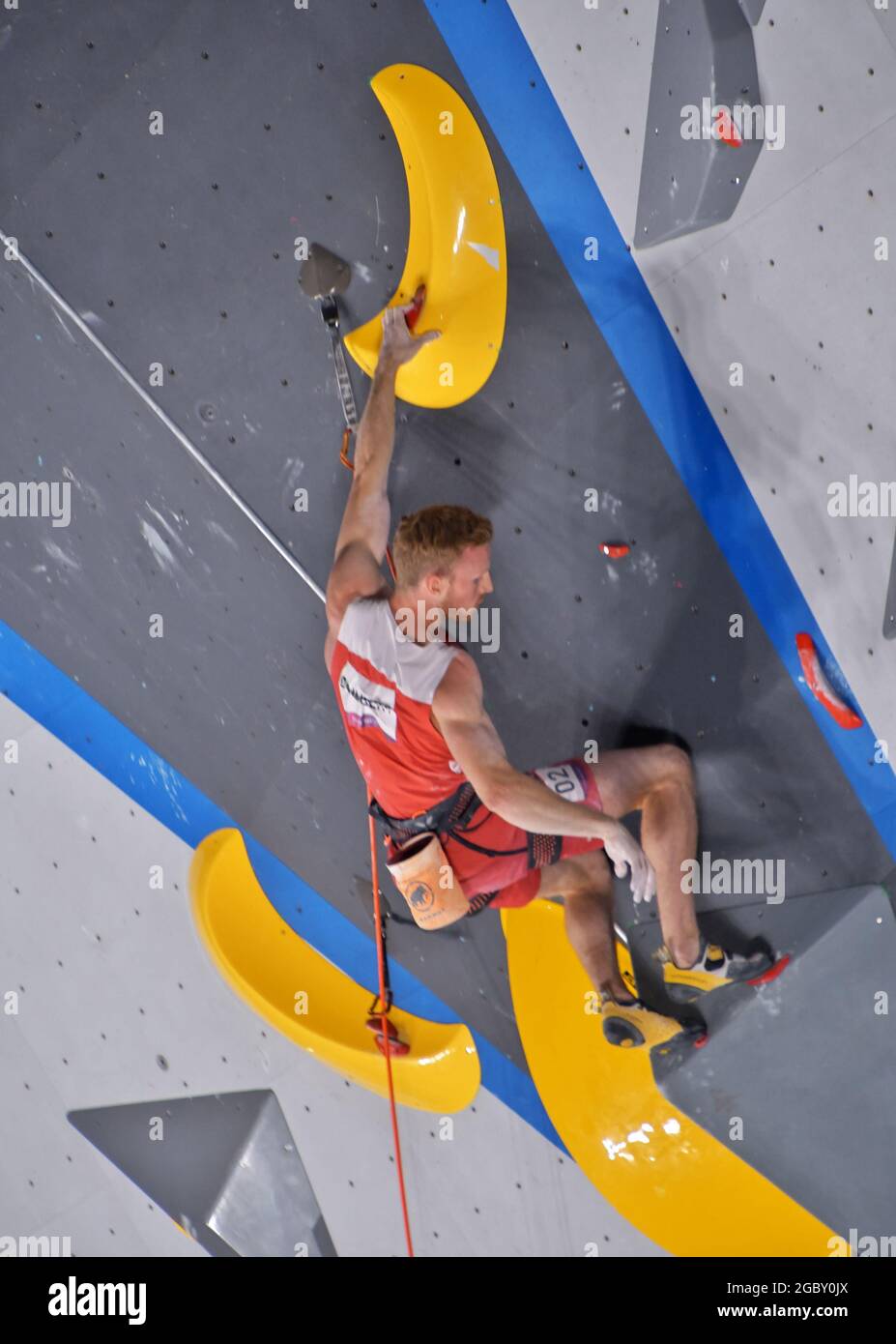 Tokio, Japan. August 2021. Der Österreicher Jakob Schubert tritt am Donnerstag, den 5. August 2021, im Lead Final bei den Olympischen Spielen in Tokio im Aomi Urban Sports Park in Tokio, Japan, an. Foto von Keizo Mori/UPI Credit: UPI/Alamy Live News Stockfoto