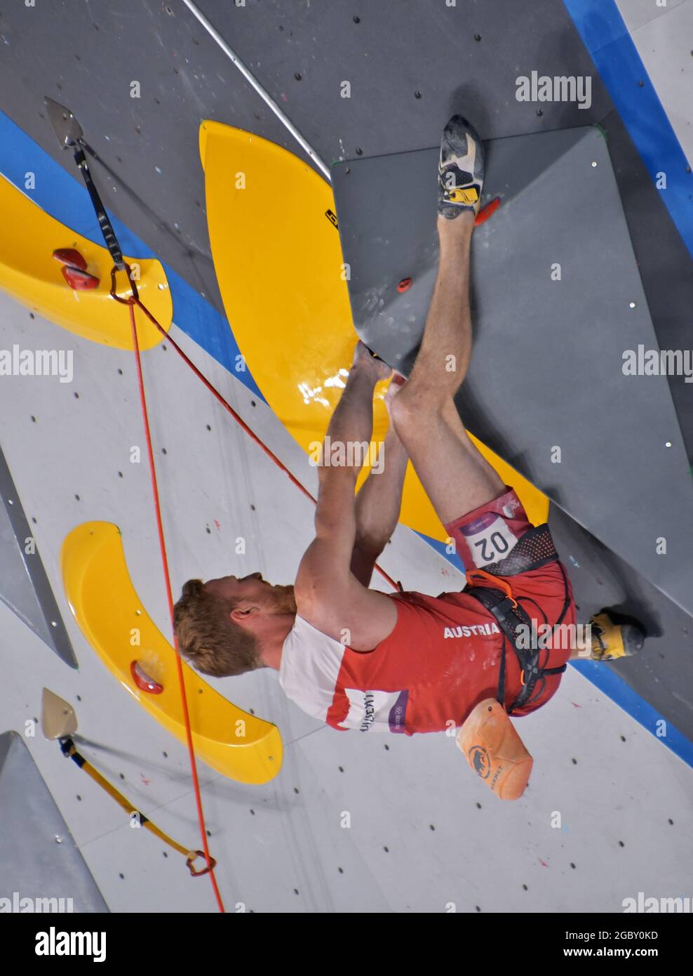 Tokio, Japan. August 2021. Der Österreicher Jakob Schubert tritt am Donnerstag, den 5. August 2021, im Lead Final bei den Olympischen Spielen in Tokio im Aomi Urban Sports Park in Tokio, Japan, an. Foto von Keizo Mori/UPI Credit: UPI/Alamy Live News Stockfoto