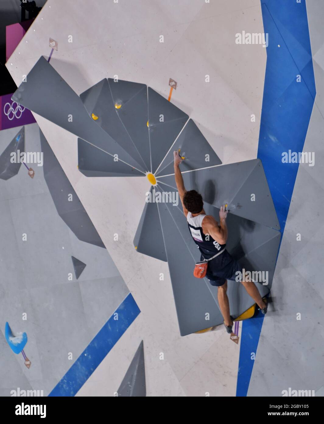 Tokio, Japan. August 2021. Nathaniel Coleman aus den USA tritt am Donnerstag, den 5. August 2021, im Aomi Urban Sports Park in Tokio, Japan, beim Bouldering Final während der Olympischen Spiele in Tokio für den Männersport an. Foto von Keizo Mori/UPI Credit: UPI/Alamy Live News Stockfoto