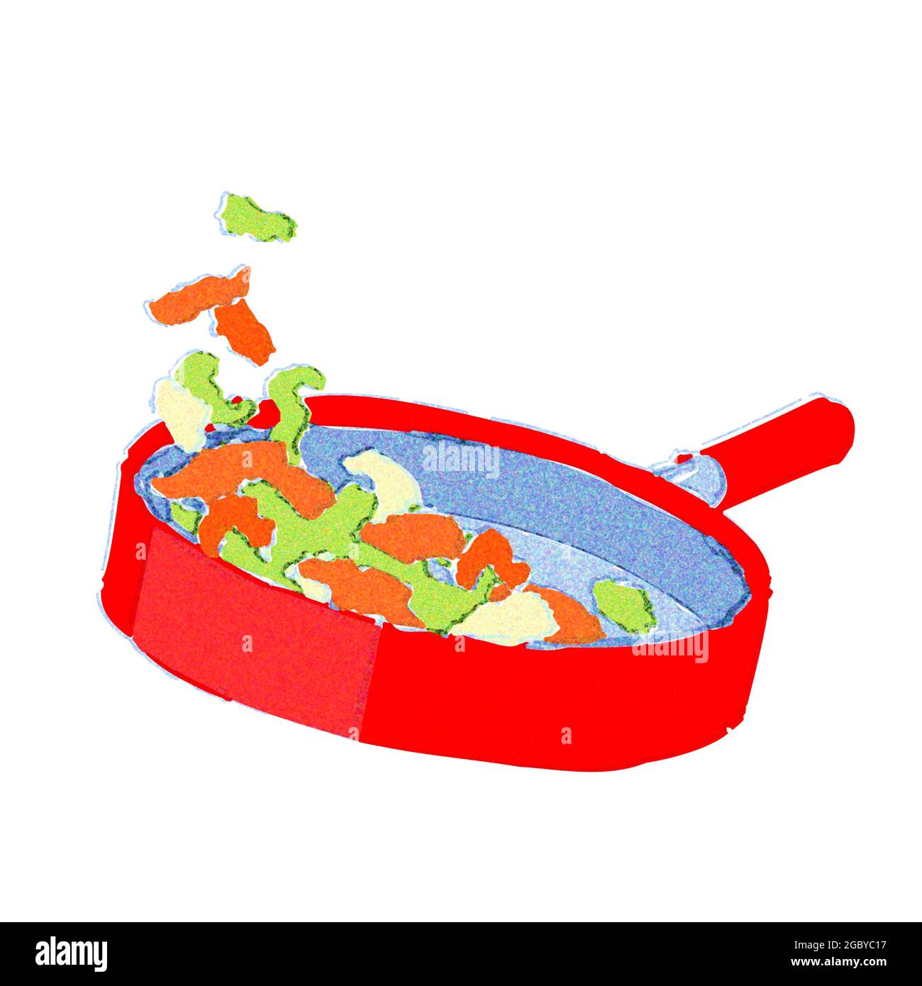 Das Gemüse in einer Pfanne anbraten.Es ist ein Aquarell-Touch. Stockfoto