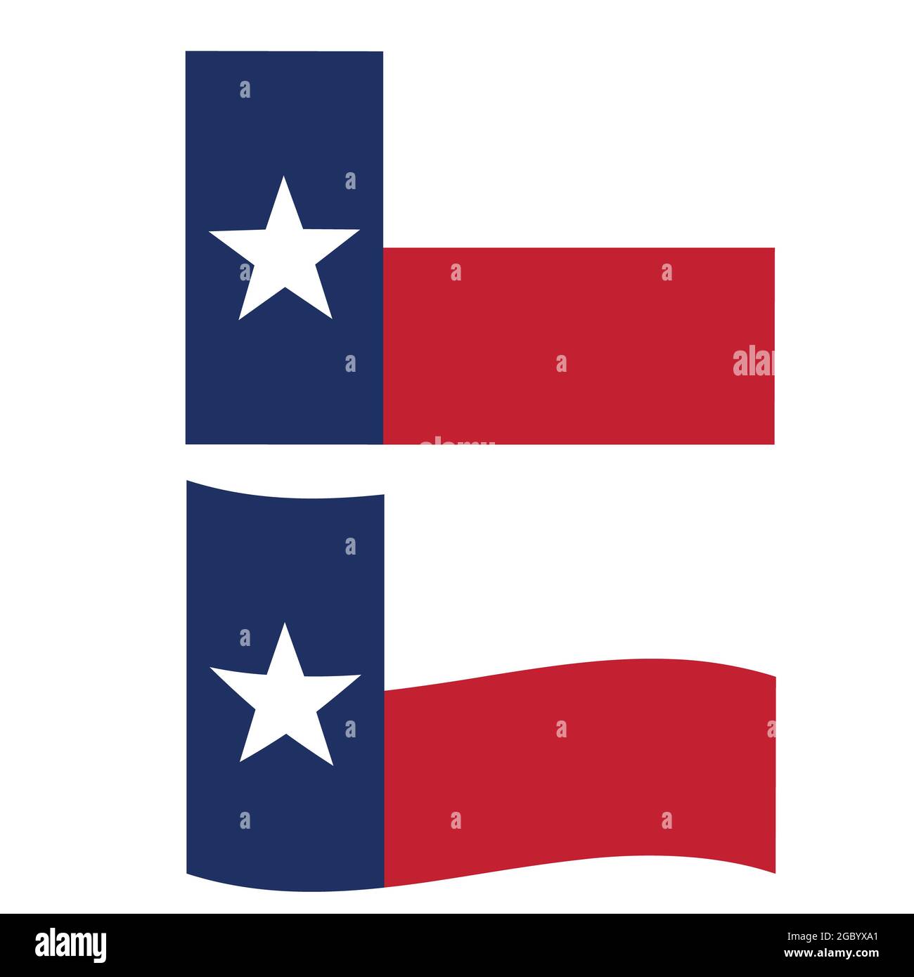 texas Flagge auf weißem Hintergrund. Wave texas Flaggenschild. texas Staatssymbol. Flacher Stil. Stockfoto