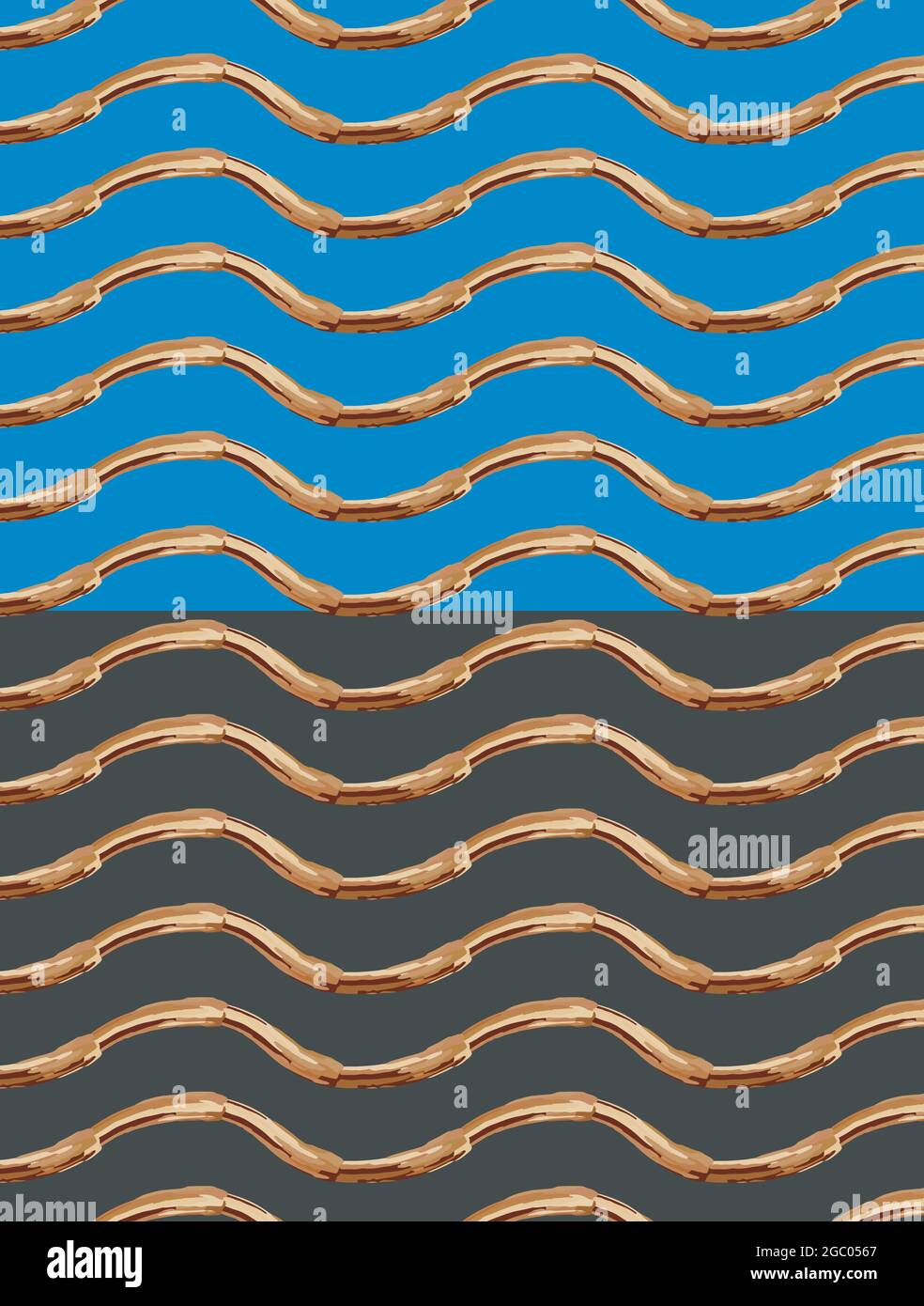 Tintenpinsel handbemalte Formen. Geometrische horizontale Wellen Gold Palette Farbe nahtlose Muster. Blauer, dunkelgrauer, leicht bearbeitbarer Hintergrund. Vektor Stock Vektor
