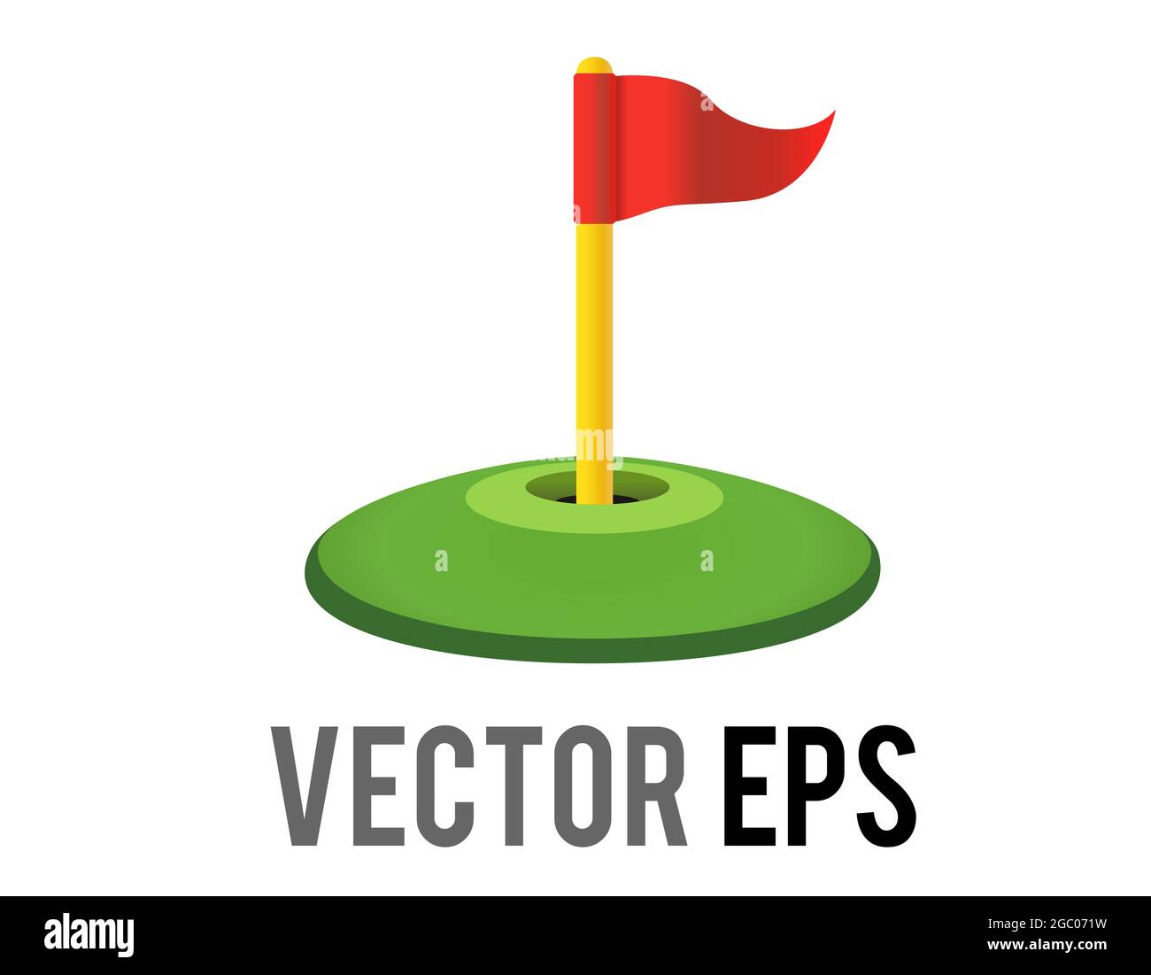 Der isolierte Vektor rot dreieckige Golfflagge und Loch-Symbol mit grünem Feld Stock Vektor