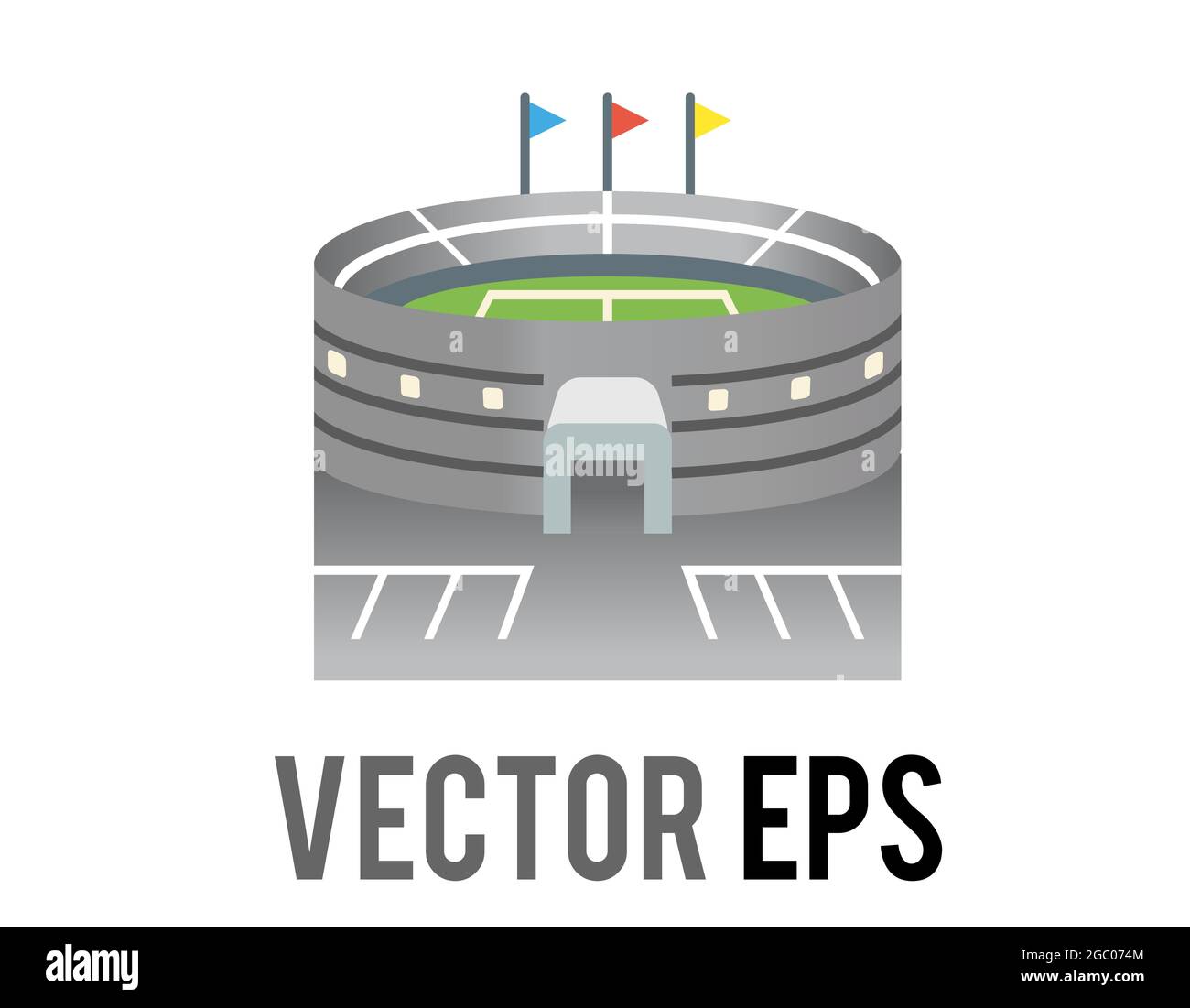 Der isolierte Vektor Gradient grau große Kapazität Outdoor-Fußball oder Fußballstadion Symbol in der Stadt Stock Vektor