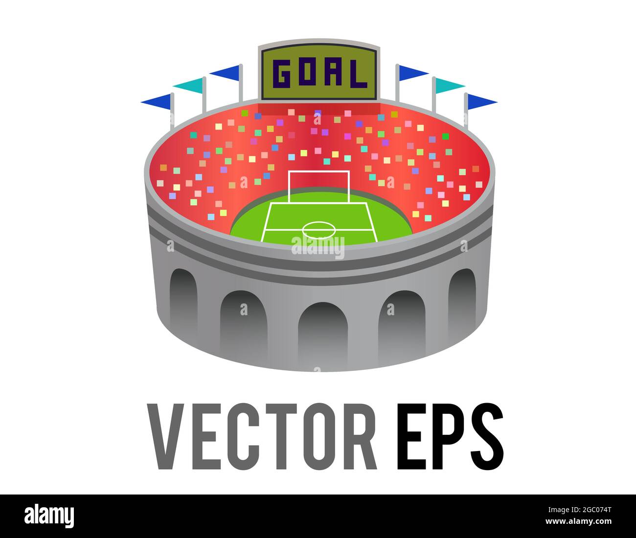 Der isolierte Vektor Gradient grau große Kapazität Outdoor-Fußball oder Fußballstadion Symbol in der Stadt Stock Vektor