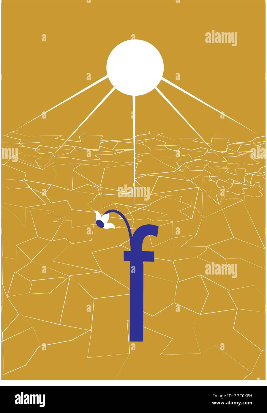 Illustration von sozialen Medien, die Hoffnung in einem verlassenen Land bringen, in dem die Sonne zu hell ist Stock Vektor