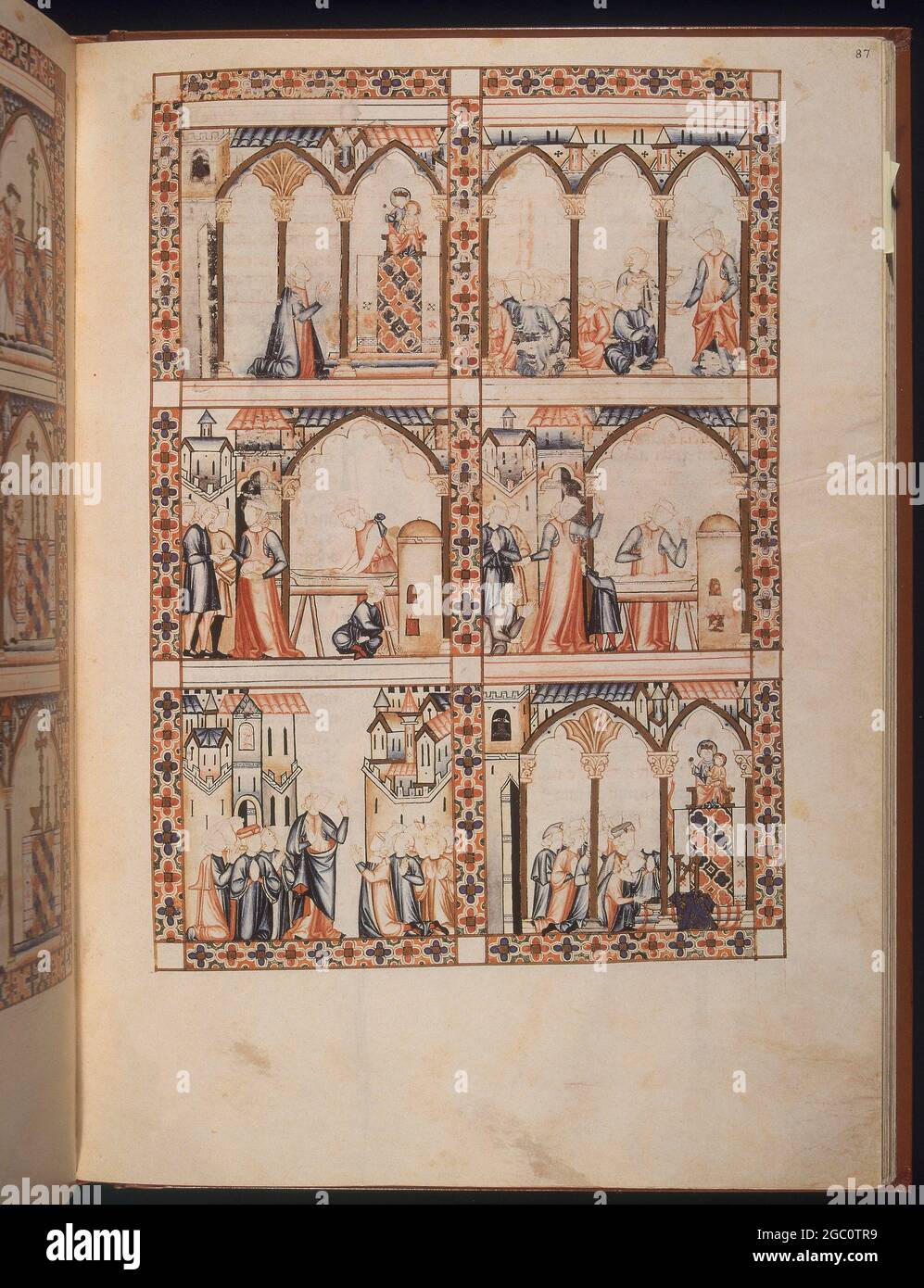 CANTIGA STA MARIA Nº258-87R-LA VIRGEN HACE CRECER MASA DE PAN QUE PREPARABA BUENA MUJER. Autor: Alfonso X aus Kastilien. ORT: BIBLIOTECA NACIONAL COLECCIÓN. Florenz. ITALIEN. Stockfoto