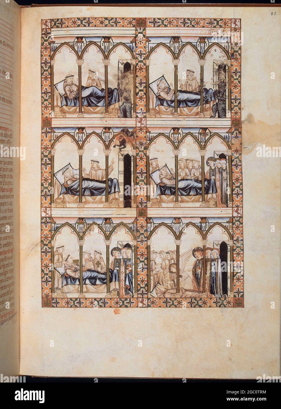 CANTIGA DE SANTA MARIA Nº284 - F85R - LA VIRGEN LIBRA A UN MONJE DE LA TENTACION DEL DEMONIO - SIGLO XIII Autor: Alfonso X aus Kastilien. ORT: BIBLIOTECA NACIONAL COLECCIÓN. Florenz. ITALIEN. Stockfoto