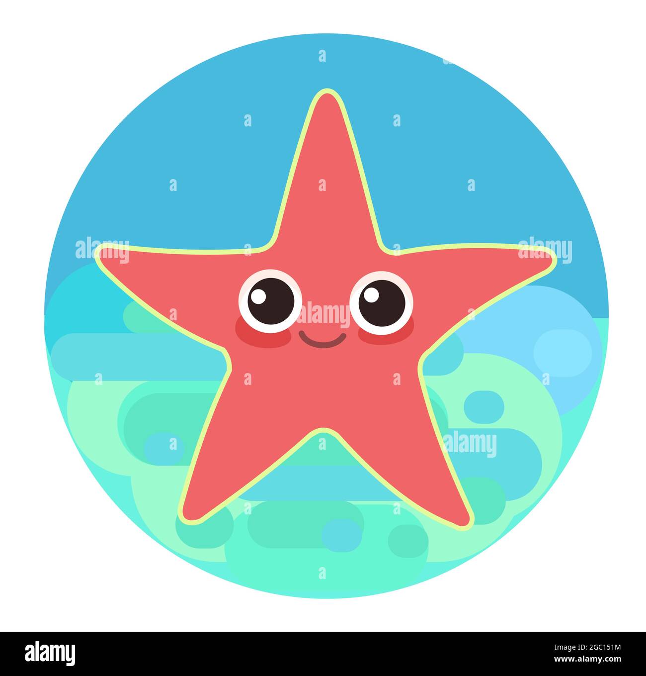 Seesterne. Kleine Landschaft. Unterwasserwelt. Wilde Tiere. Meer, Meer. Sommerwasser. Isoliert auf weißem Hintergrund. Illustration im Cartoon-Stil. Flach Stock Vektor