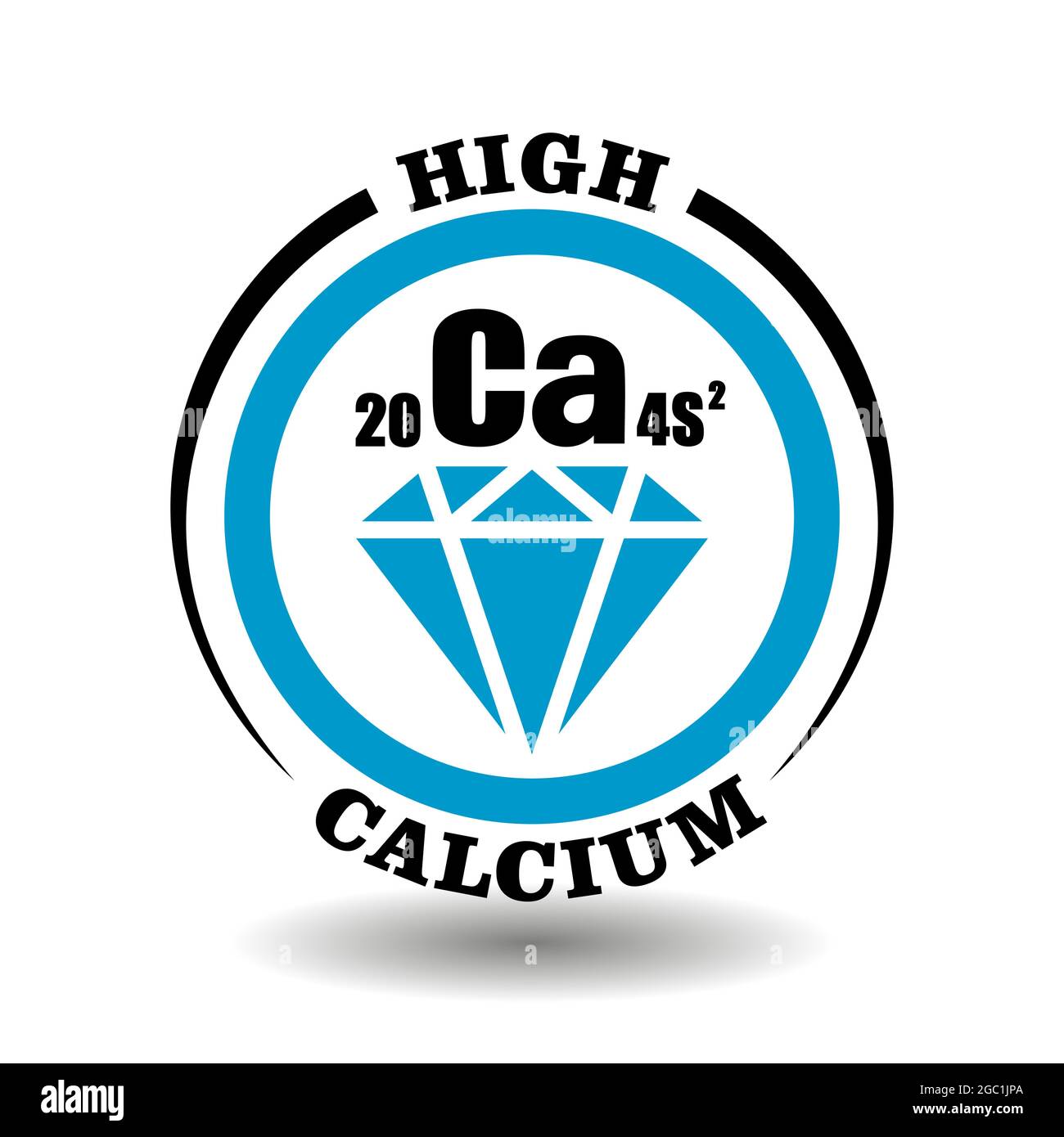 Kreisvektor-Symbol mit chemischem Calcium-Symbol und mineralischer Darstellung von blauem Diamantkristall zum Verpacken von Zeichen von Kosmetika und Medizinprodukten Stock Vektor