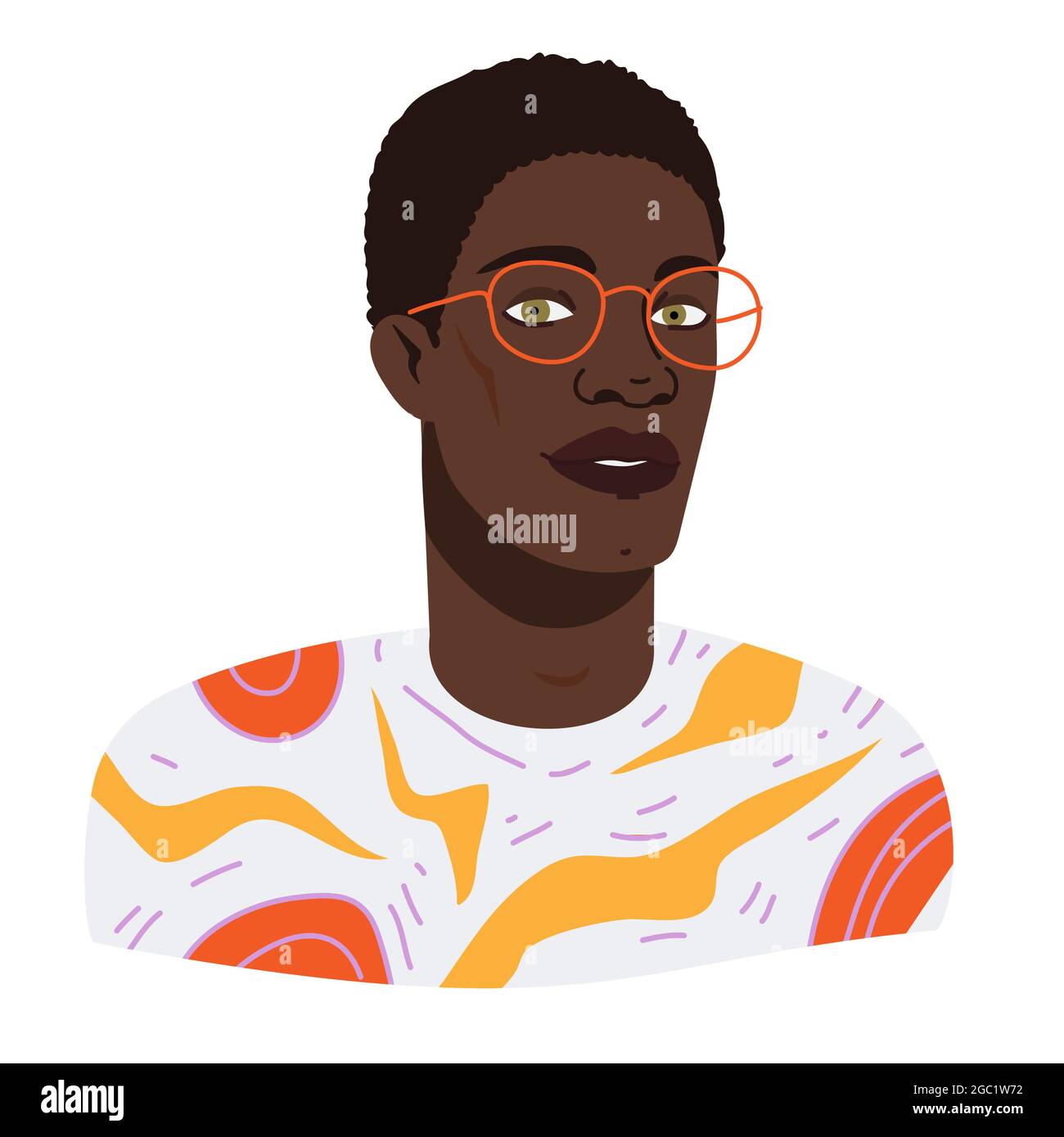 Portrait eines schwarzen Studenten mit Brille und trendigem Outfit. Vektor-Illustration Avatar von stilvollen jungen afroamerikanischen Mann in Cartoon flachen Stil Stock Vektor
