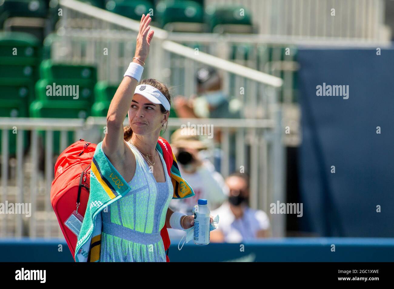 05. August 2021: Ajla Tomljanovic (AUS) wurde in der zweiten Runde des Mubadala Silicon Valley Classic an der San Jose State University in San Jose, Kalifornien, von Yulia Putintseva (KAZ) 36 75 63 besiegt. © Mal Taam/TennisClix/CSM Stockfoto