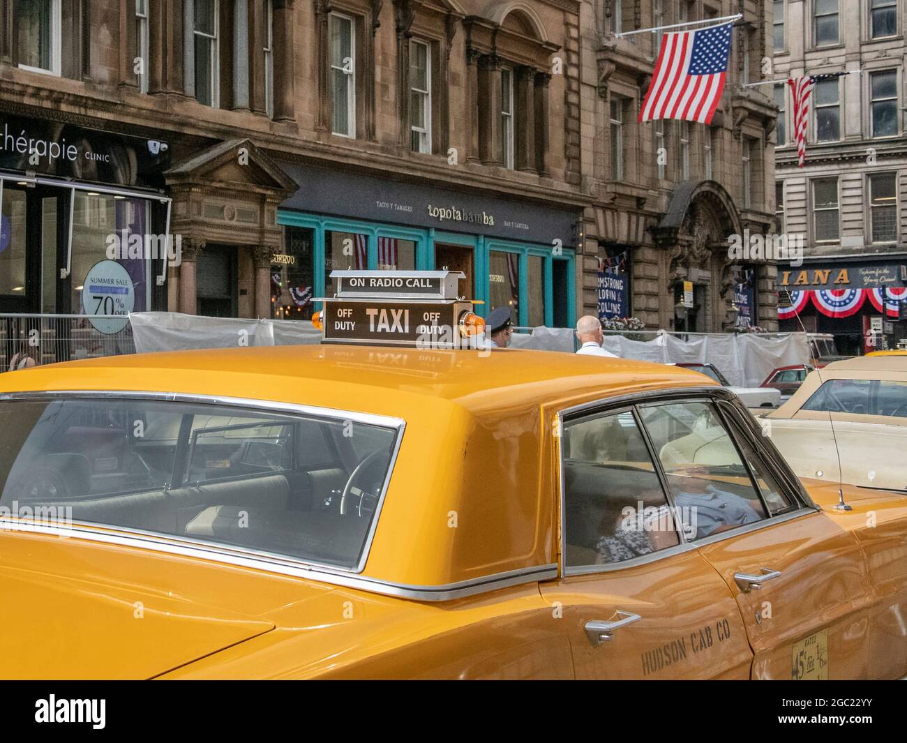 Glasgow, Schottland, Großbritannien. 21. Juli 2021: Hinter den Kulissen von Indiana Jones 5 in Glasgow. Stockfoto