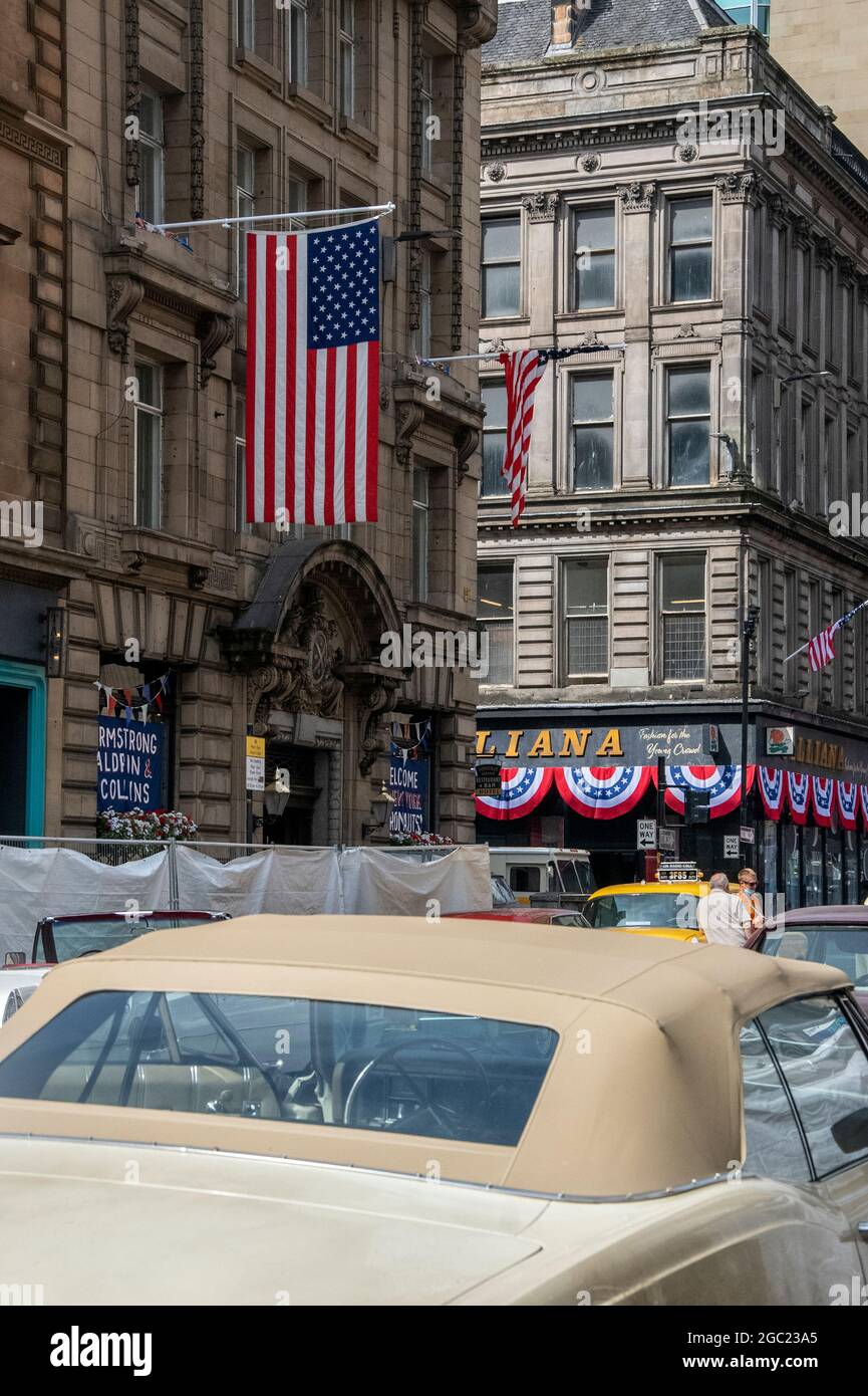 Glasgow, Schottland, Großbritannien. 21. Juli 2021: Hinter den Kulissen von Indiana Jones 5 in Glasgow. Stockfoto