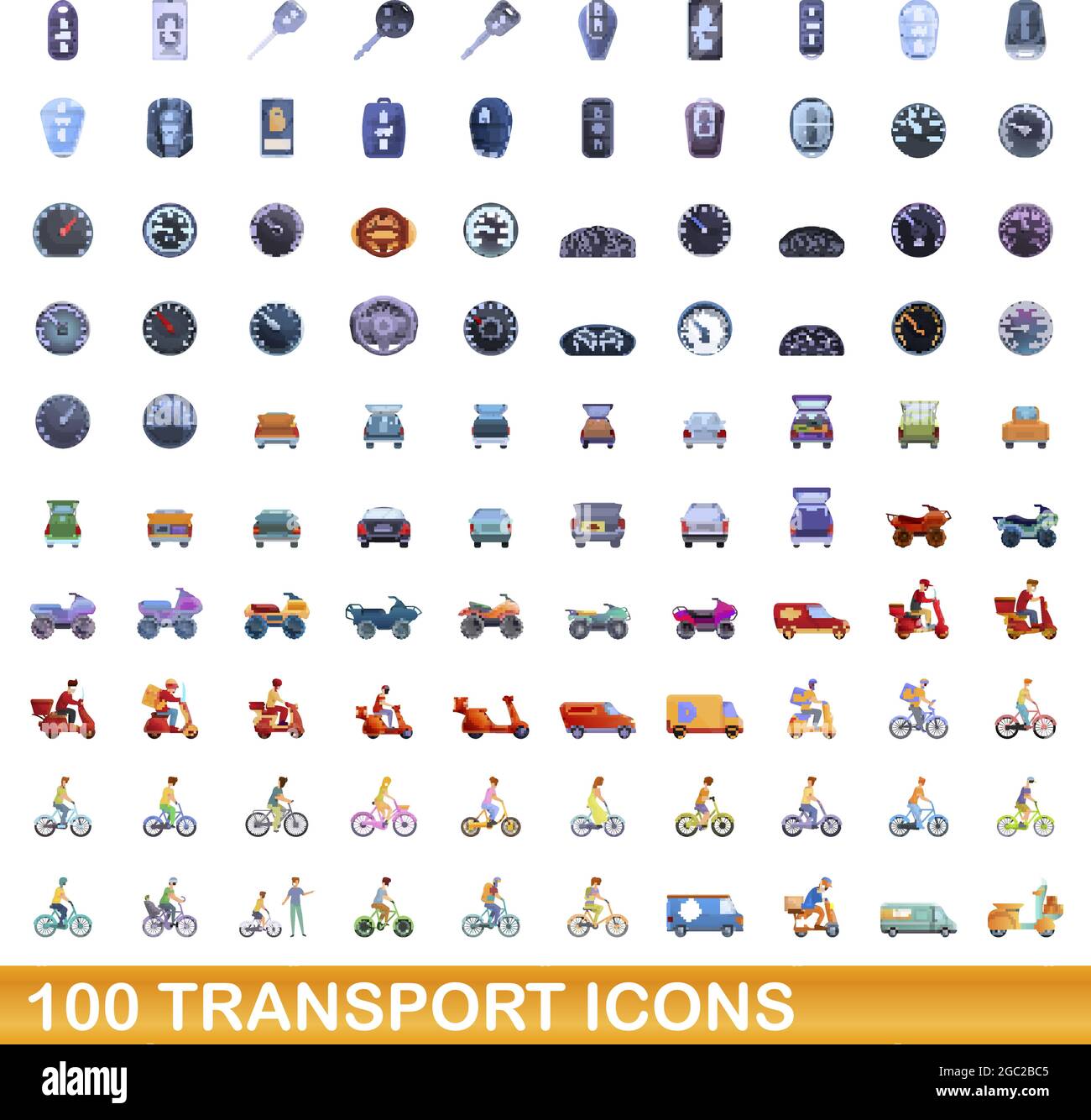 100 transport Icons einstellen. Cartoon Illustration von 100 Transport icons Vektor auf weißem Hintergrund einstellen Stock Vektor