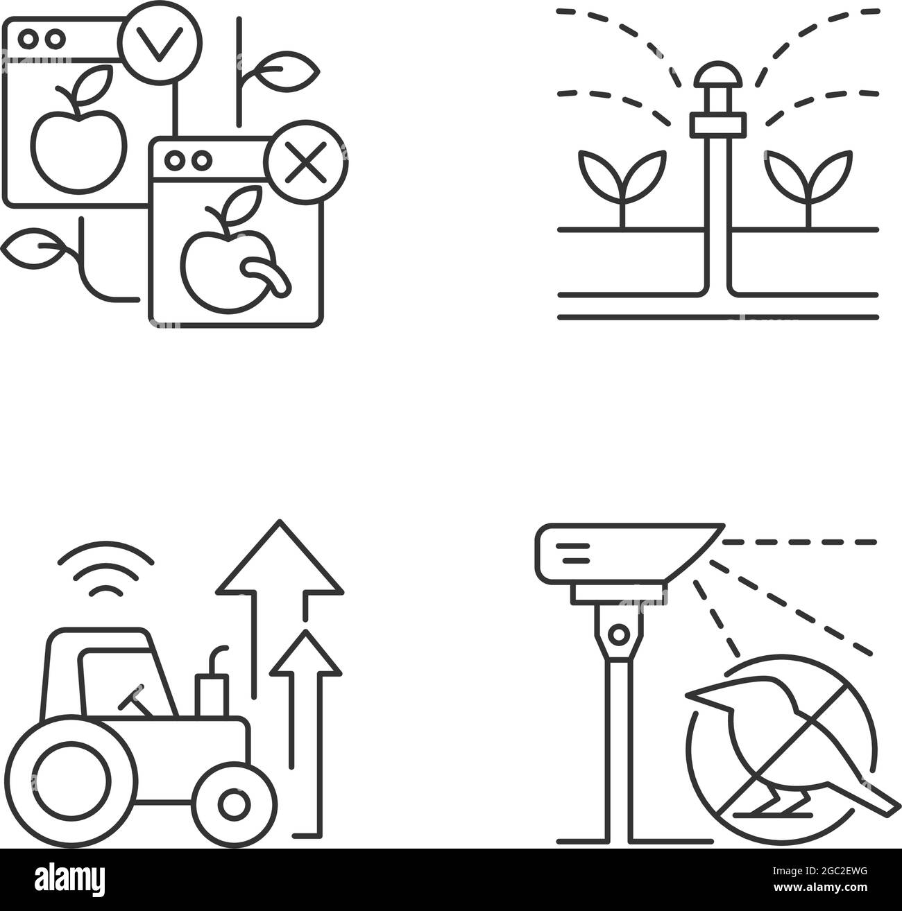 Automatisierte Systeme in der Landwirtschaft lineare Symbole gesetzt Stock Vektor