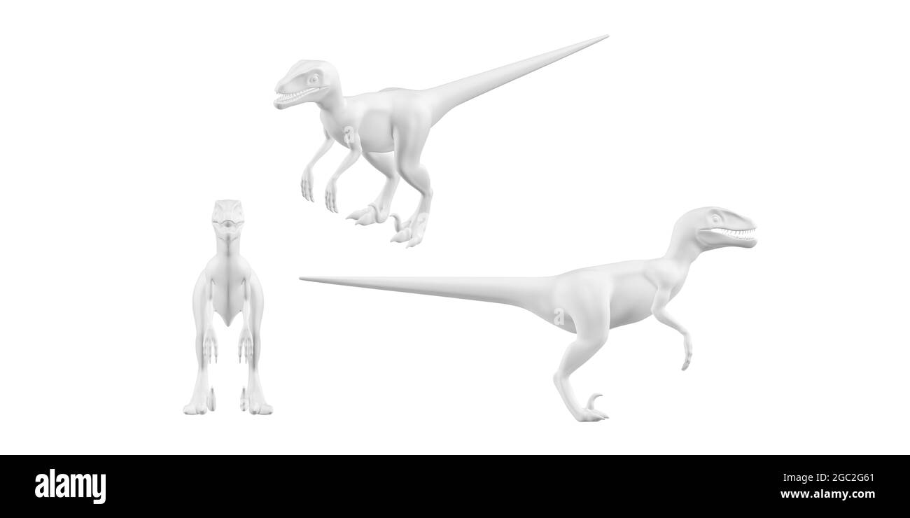Velociraptor-Modell auf weißem Hintergrund - 3D-Illustration Stockfoto