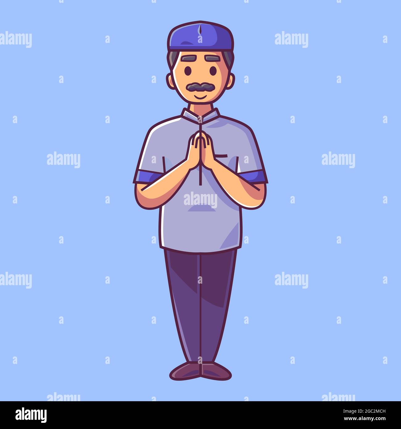 Muslim in Grußpose. Zeichentrickfigur Stock Vektor