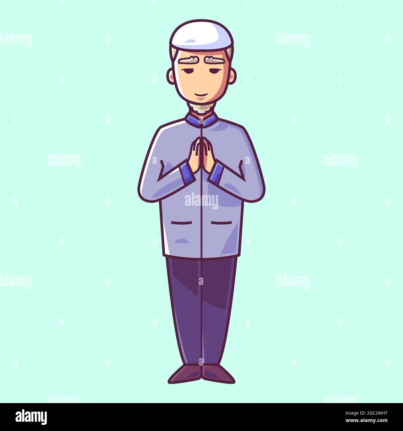 Muslim in Grußpose. Zeichentrickfigur Stock Vektor