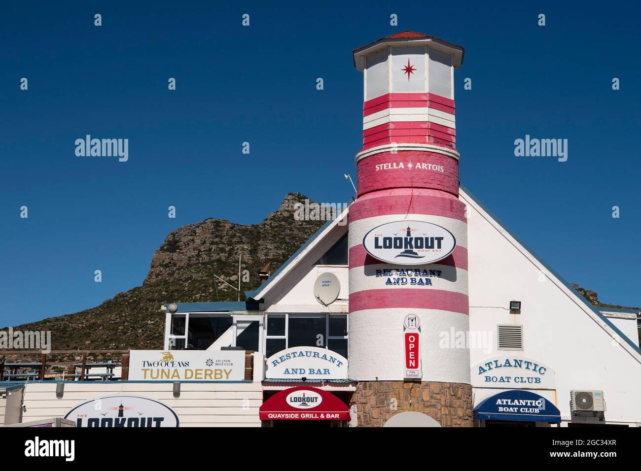 Restaurant im Hafen von Hout Bay, Südafrika Stockfoto