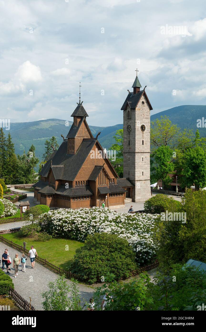 Stabkirche Vang, Karpacz, Kreis Jelenia Góra, Woiwodschaft Niederschlesien, Südwestpolen Stockfoto