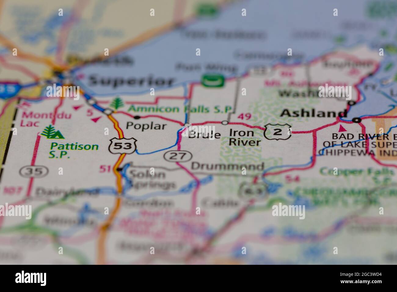 Brule Wisconsin USA auf einer Straßenkarte oder Geografie-Karte angezeigt Stockfoto