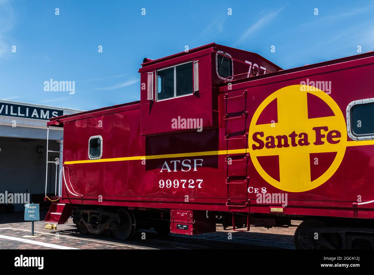 Vintage Railroad Caboose im Williams Railroad Depot, Williams, Arizona, USA Stockfoto