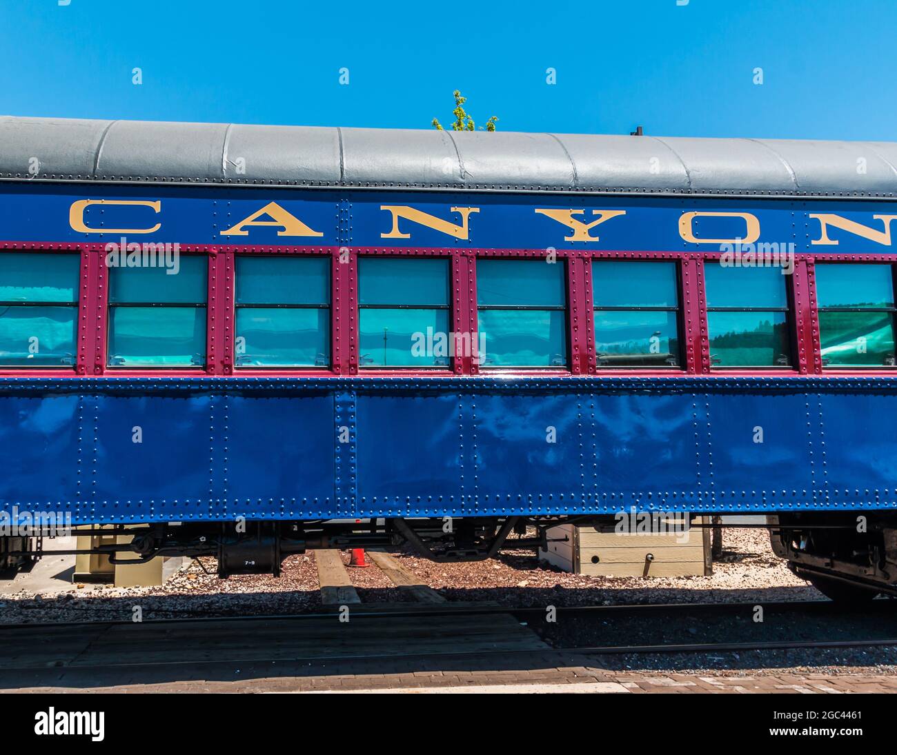 Alte Personenbahnwagen auf der Grand Canyon Railroad, Williams, Arizona, USA Stockfoto