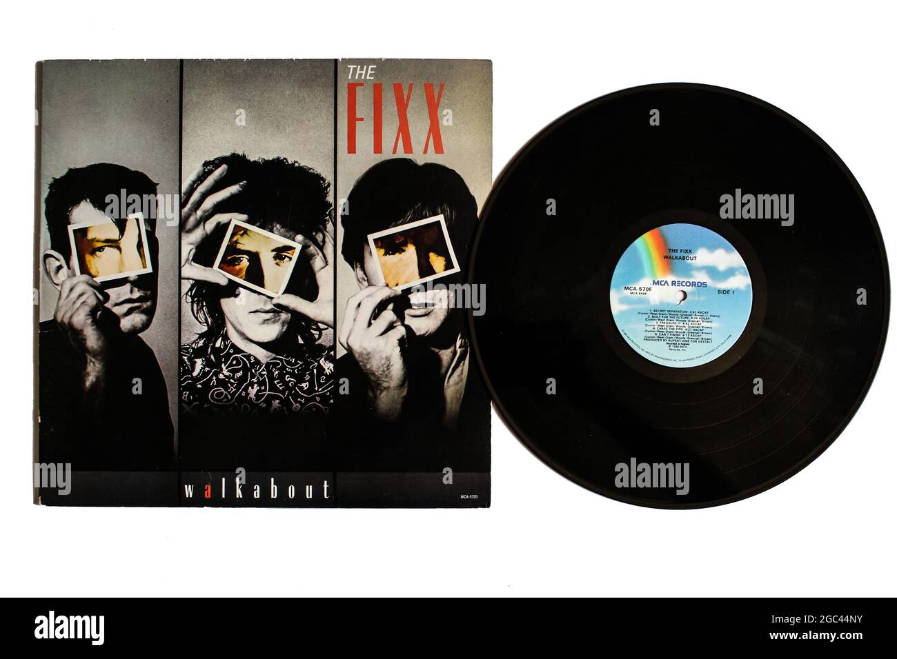 Neue Wave- und Art-Rock-Band, das Fixx-Musikalbum auf Vinyl-Schallplatte. Titel: Walkabout Album Cover Stockfoto