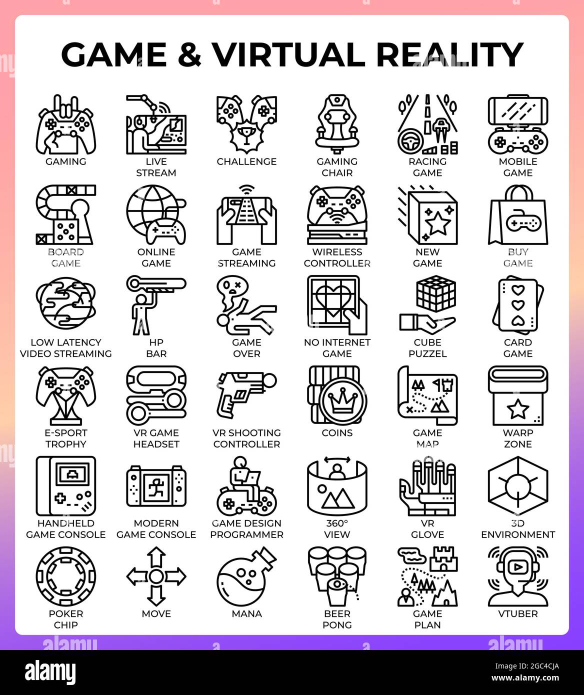 Spiel- und Virtual-Reality-Ikone im modernen Stil für ui, ux, Web, App, Broschüre, Flyer und Präsentationsdesign, etc. Stock Vektor