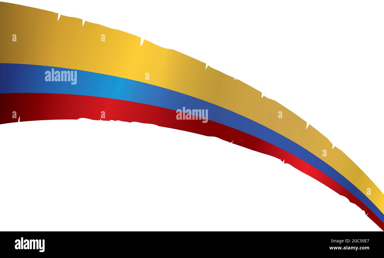 Kolumbianische Flagge mit zerlumpten Grenzen und abfallend, auf weißem Hintergrund. Stock Vektor