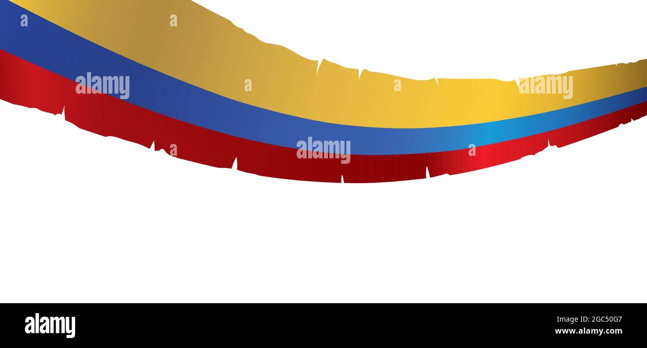 Alte und zerklüftete tricolor Flagge von Kolumbien, isoliert auf weißem Hintergrund. Stock Vektor