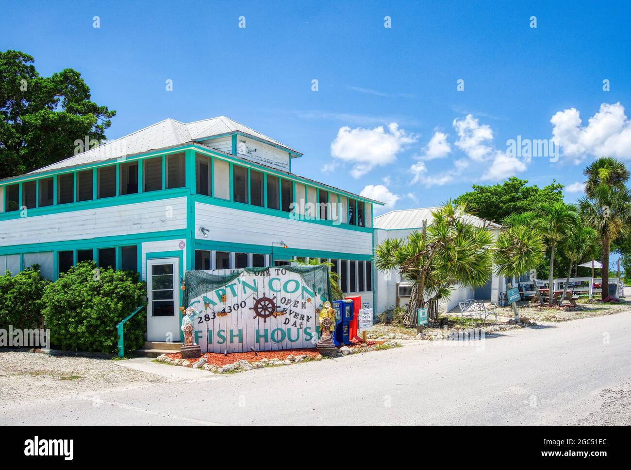 Captn Cons Fish House am Golf von Mexiko in Bokeelia auf Pine Island Florida USA Stockfoto