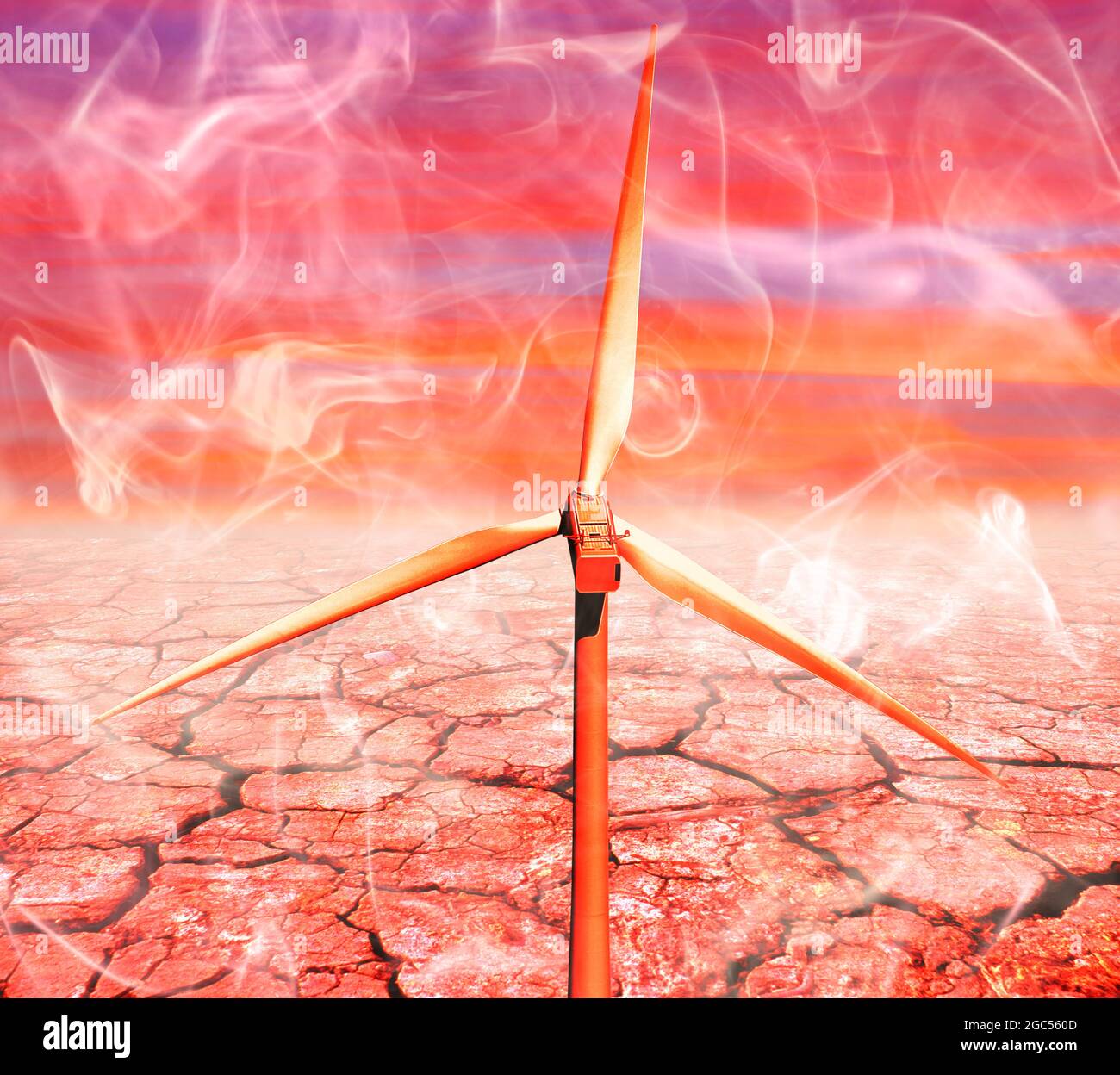 Windturbine in einer Dürre, Illustration Stockfoto