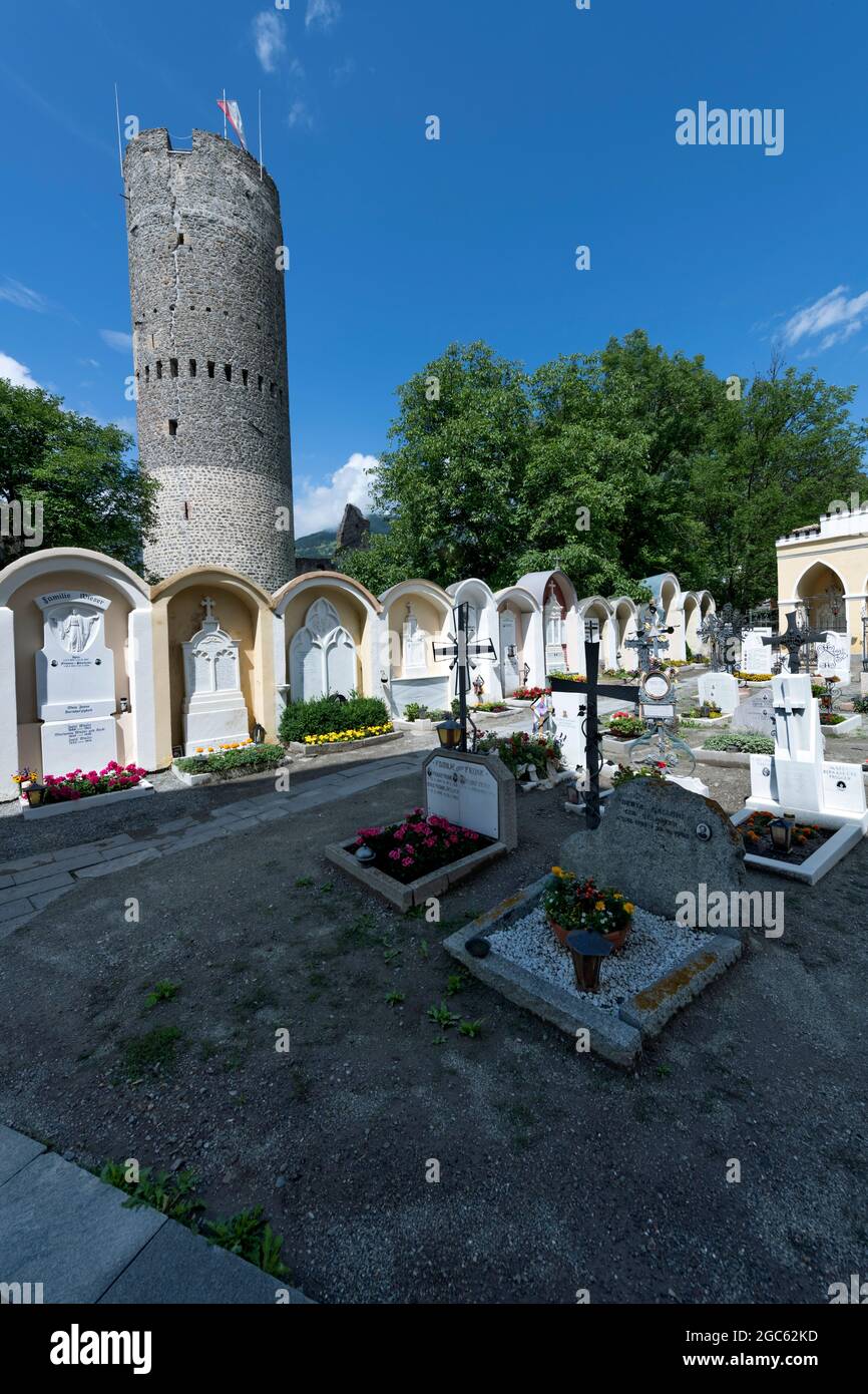 Mittelalterlicher Turm, Glurns (BZ), Italien Stockfoto