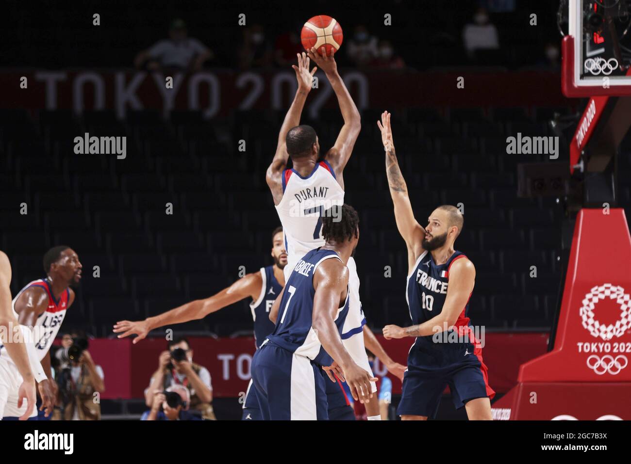 Tokio, Japan. August 2021. Kevin DURANT (7) aus den USA während der Olympischen Spiele Tokio 2020, Basketball-Goldmedaillenspiel, Frankreich - Vereinigte Staaten am 7. August 2021 in der Saitama Super Arena in Tokio, Japan - Foto Ann-Dee Lamour / CDP MEDIA / DPPI Credit: Independent Photo Agency/Alamy Live News Stockfoto