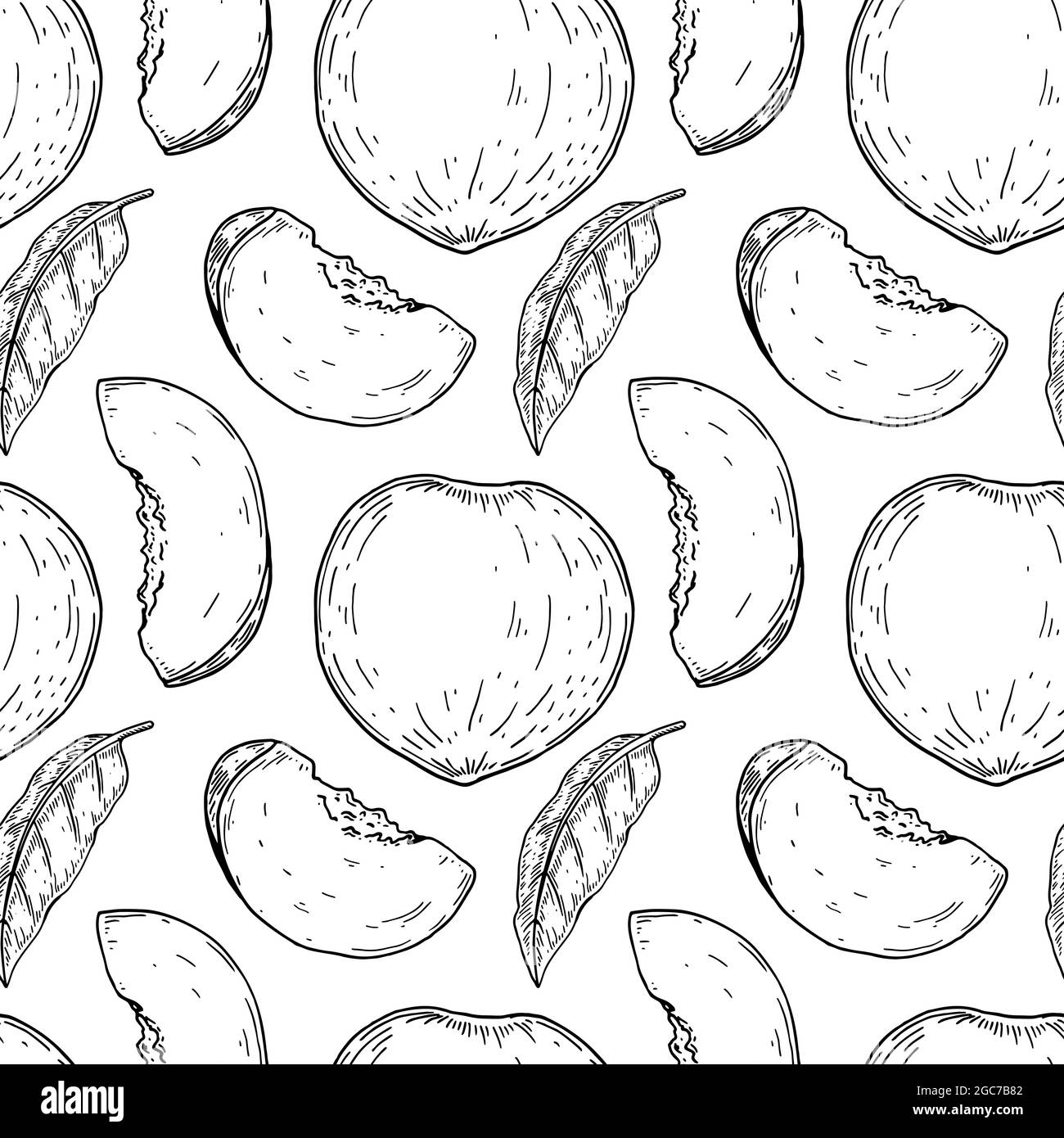 Handgezeichnetes, nahtlos gezeichnetes Pfirsich-Muster Vektorgrafik Stock Vektor
