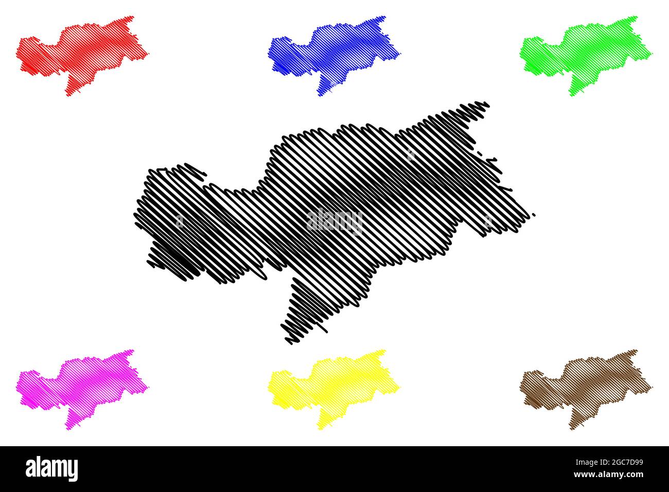 Südtirol (Italien, Italienische Republik, Trentino-Südtirol oder Trentino-Südtirol, Autonome Region Sudtirol) Kartenvektordarstellung, Scribble Sketc Stock Vektor