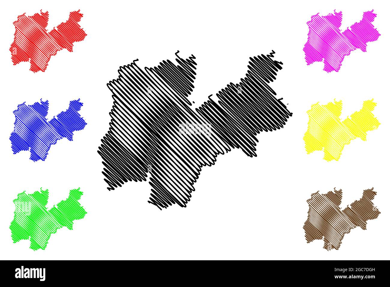 Provinz Trentino (Italien, Italienische Republik, Trentino-Südtirol oder Trentino-Südtirol, Autonome Region Sudtirol) Kartenvektordarstellung, Scribble Stock Vektor