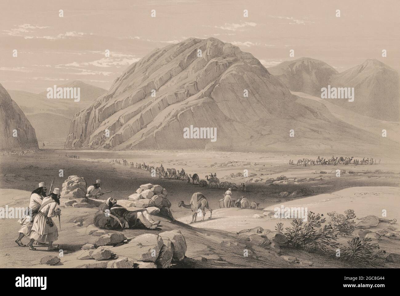 Blick auf den Berg Baba-Naunee; Kutl-Gahor genannt, erster Anglo-afghanischer Krieg, Skizze von James Atkinson, 1840, digital optimiert Stockfoto