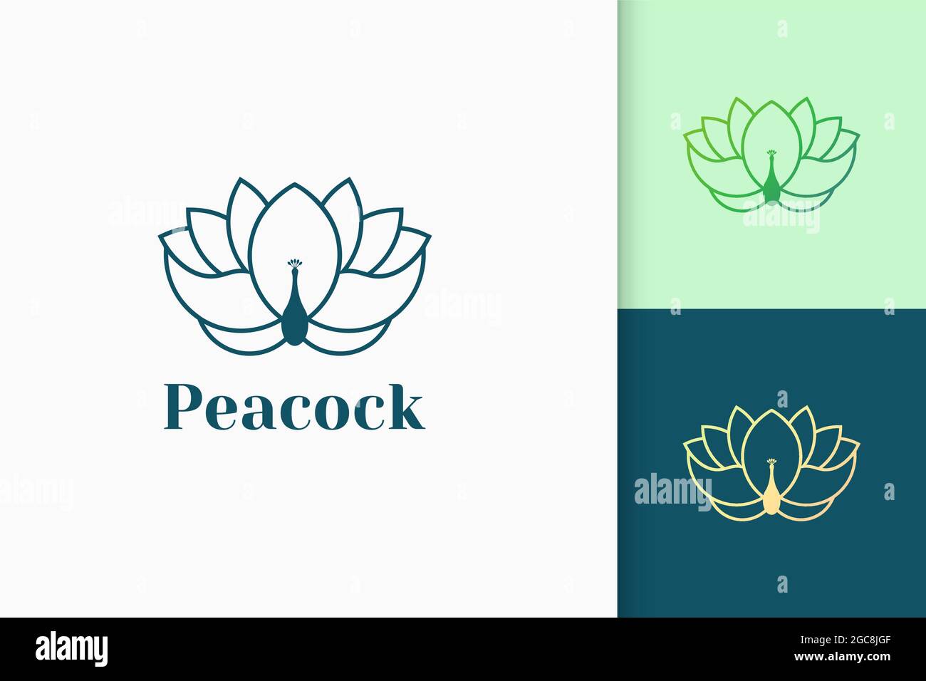 Pfauenblumen-Logo im Luxus- und Linienstil Stock Vektor
