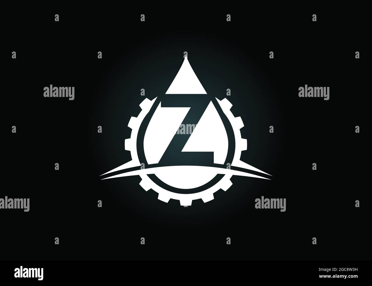 Anfängliches Z-Monogramm-Alphabet mit Zahnradschwund und Öl. Logo-Konzept für Öl und Gas. Schrift-Emblem. Modernes Vektorlogo für Mineralölgeschäft und -Unternehmen Stock Vektor