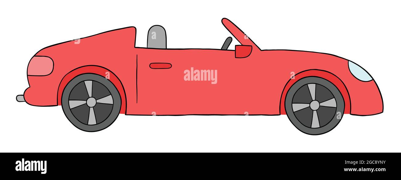 Cartoon oben offenen Luxus roten Auto, Vektor-Illustration. Farbige und schwarze Umrisse. Stock Vektor