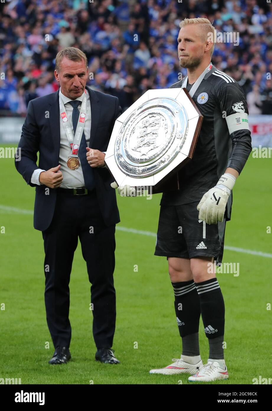 Brendan Rodgers, Kasper Schmeichel Mit Dem Fa-Gemeinschaftsschild, Stockfoto