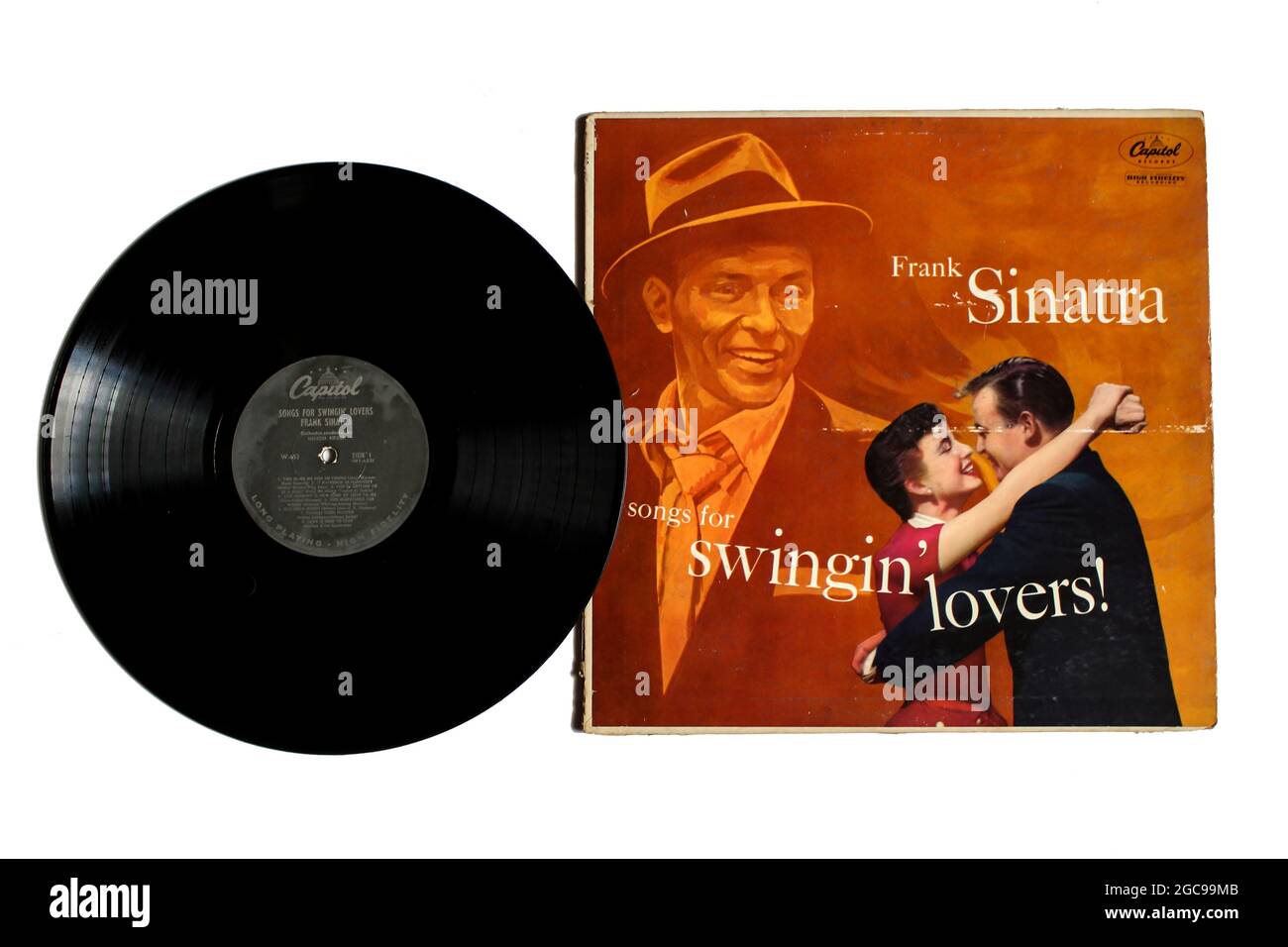 Jazz- und Easy Listening-Musiker, Frank Sinatra-Musikalbum auf Vinyl-Schallplatte. Titel: Songs for Swingin' Lovers! Albumcover Stockfoto