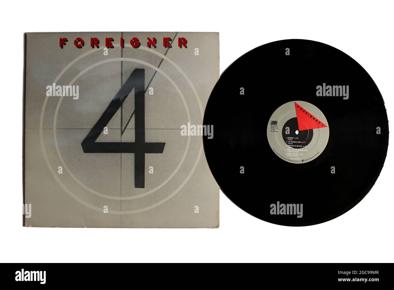 AOR- und Rockband, Ausländer-Musikalbum auf Vinyl-LP-Schallplatte. Titel: 4 Album Cover Stockfoto